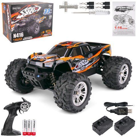 Машинка монстр HOSHI N416 на радіокеруванні 1:16 4WD Orange, 2 акумулятори 115 фото