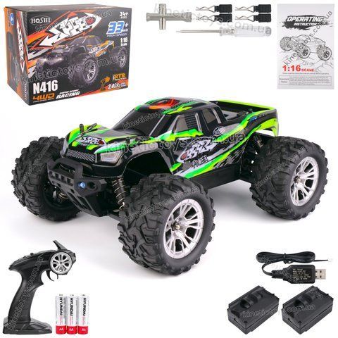 Машинка монстр HOSHI N416 на радіокеруванні 1:16 4WD Green, 2 акумулятори 116 фото